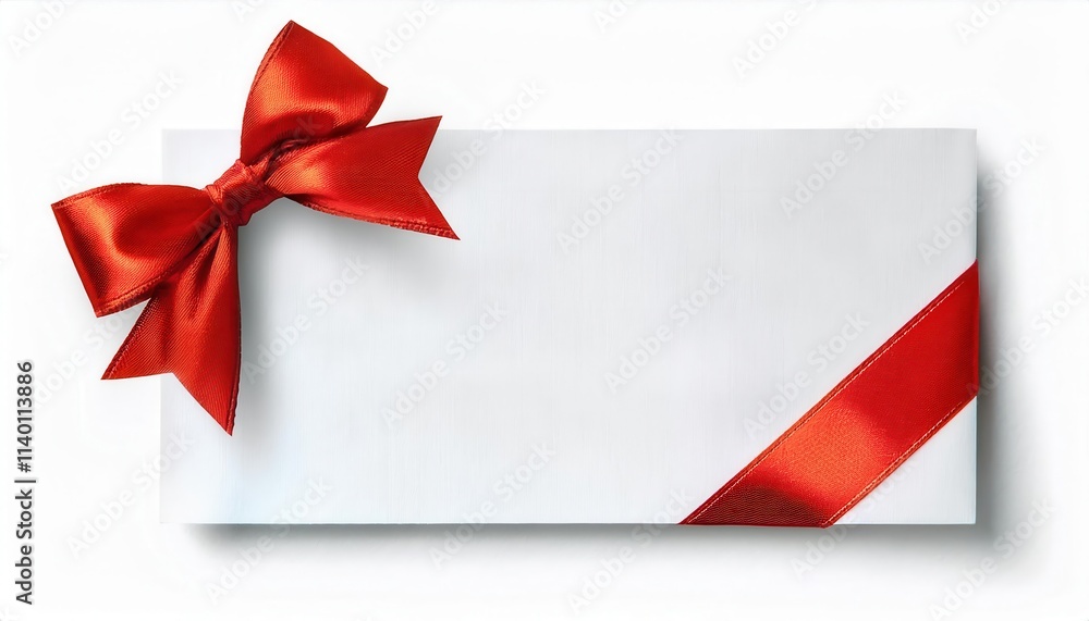 Elegant White Gift Card with Luxurious Red Satin Bow and Ribbon. Perfect for Special Occasions, Holiday Gifts, Corporate Presents, Birthdays, Weddings, or Romantic Surprises Elegant White Gift Card with Luxurious Red Satin Bow and Ribbon. Perfect for Special Occasions, Holiday Gifts, Corporate Presents, Birthdays, Weddings, or Romantic Surprises