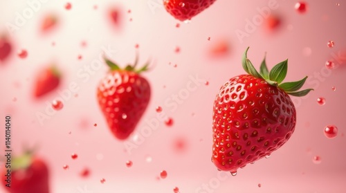 Ripe Red Strawberries Falling in Slow Motion