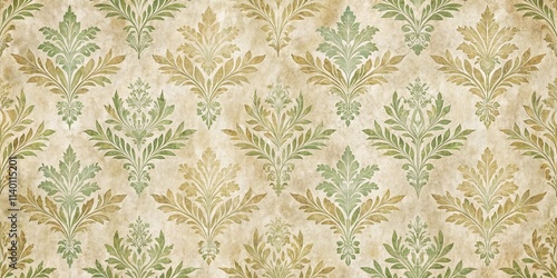 Elegant Antique Damask Pattern on Aged Parchment Paper Background