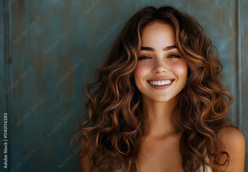 Happy woman . Beautiful laughing brunette model girl with long curly hair . Smiling womanbrown-haired hairstyle wavy curls . Fashion , beauty and makeup portrait Happy woman . Beautiful laughing brunette model girl with long curly hair . Smiling womanbrown-haired hairstyle wavy curls . Fashion , beauty and makeup portrait
