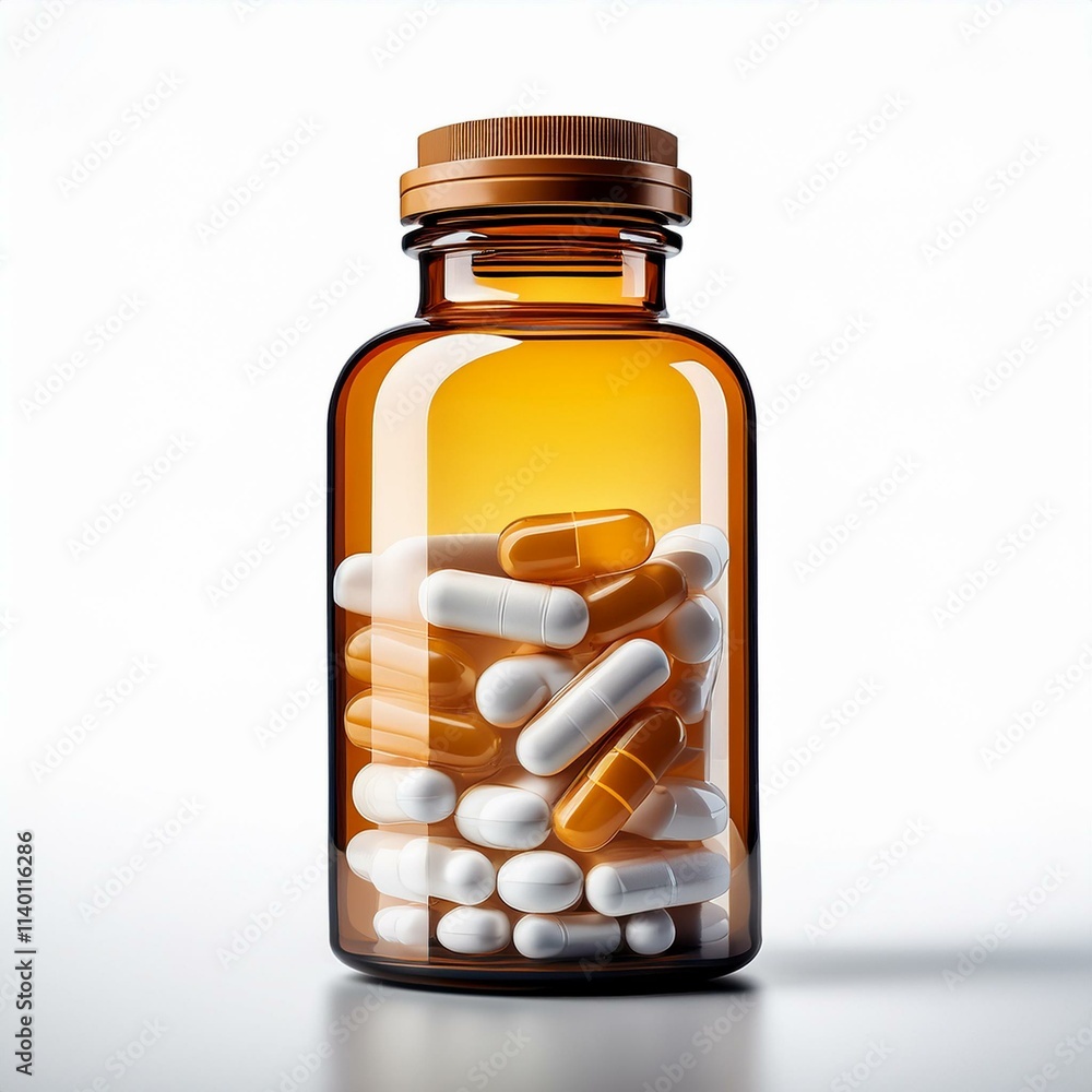 Isolated transparent bottle of pill capsules Isolated transparent bottle of pill capsules
