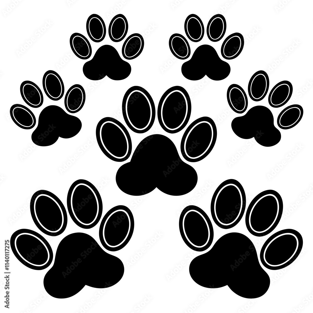 Fototapeta premium Set paw silhouette icon vector art illustration