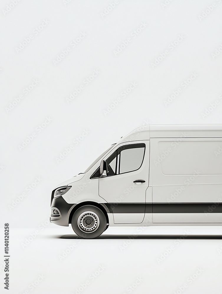 A side view of a modern delivery van on a plain background. A side view of a modern delivery van on a plain background.