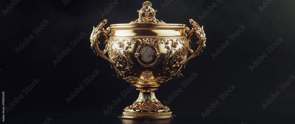 Ornate golden trophy with intricate design and detailing. Ornate golden trophy with intricate design and detailing.