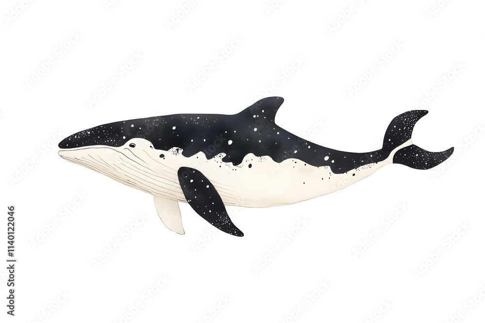 Fototapeta premium Blue whale hand drawn illustration isolated on white background. Whale.