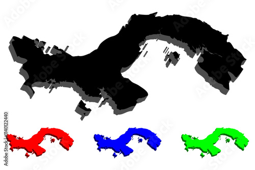 3D map of Panama (Republic of Panama) - black, red, blue and green - vector illustration