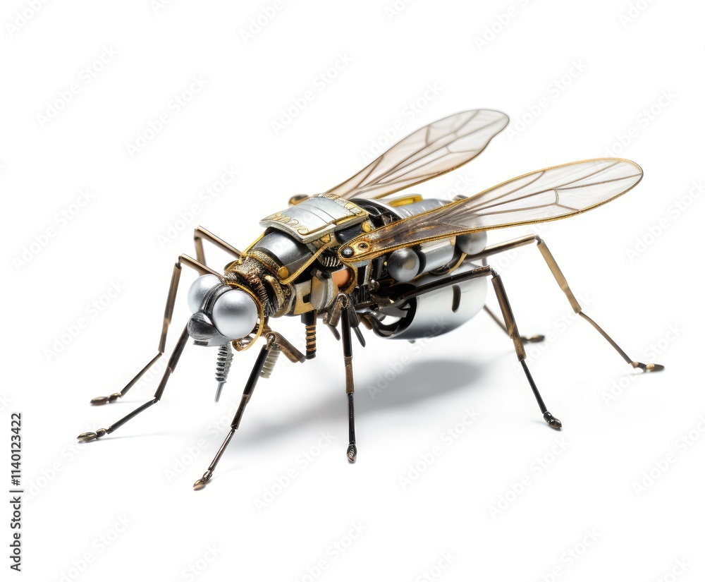 Fototapeta premium Intricate mechanical robot designed to resemble a fly showcasing advanced technology and creativity