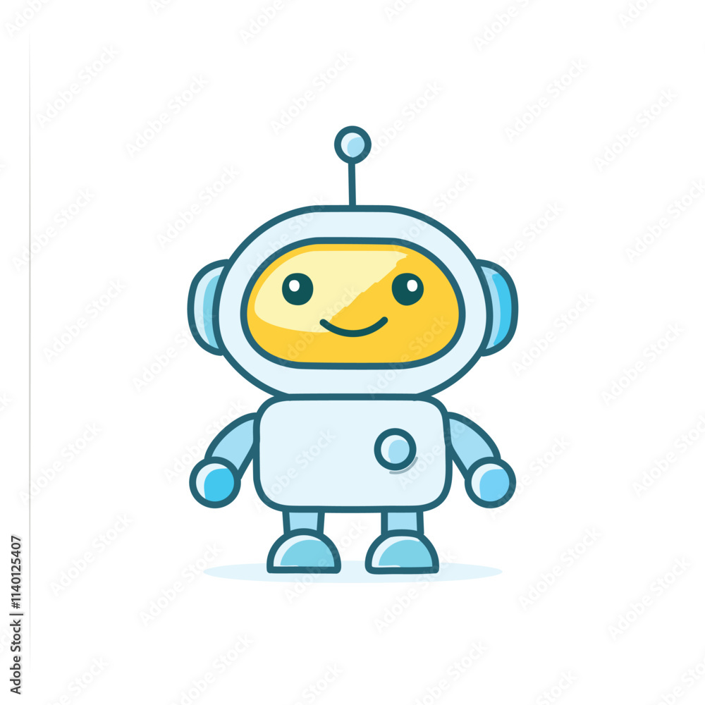 Cute robot cartoon. Friendly AI bot graphic; cheerful, helpful, technological assistance. Cute robot cartoon. Friendly AI bot graphic; cheerful, helpful, technological assistance.