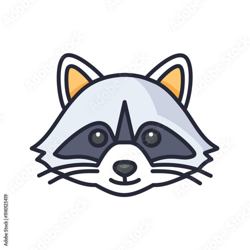 Cute raccoon face. Adorable cartoon raccoon, playful and friendly.  Represents cleverness and adaptability.