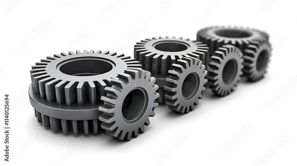 Isolated white background, interlocking gears in motion, representing teamwork and efficiency, monochrome palette with an industrial environment, fine details Isolated white background, interlocking gears in motion, representing teamwork and efficiency, monochrome palette with an industrial environment, fine details
