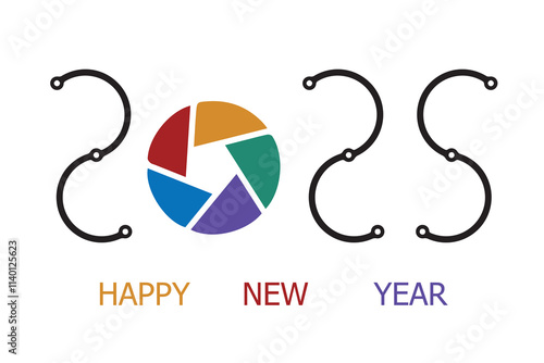 2025 colorful card, New Year number logo. Happy new year banner