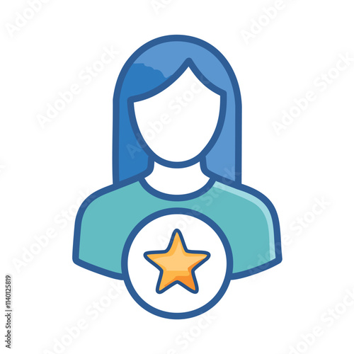 Woman awarded top star. Female profile icon celebrates achievement, success, and top performance.  Symbolizes excellence.