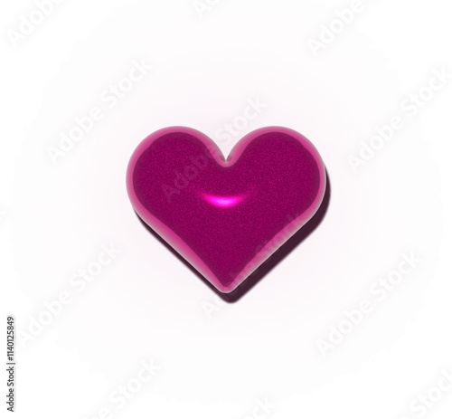 Glossy shiny metallic pink heart with shadow isolated on transparent background. 3D realistic illustration heart for Valentine's Day, the day of love. 