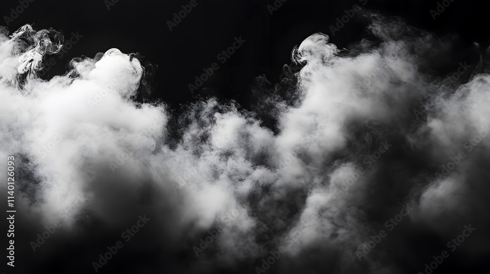 A panoramic view of swirling fog and mist against a black background, ideal for logo presentations. A panoramic view of swirling fog and mist against a black background, ideal for logo presentations.