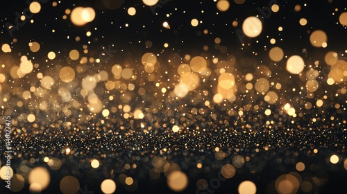 Abstract luxury swirling Gold liquid Gold waves texture A shimmering display of golden particles glimmers against a dark backdrop, evoking a sense of magic and celebration.
