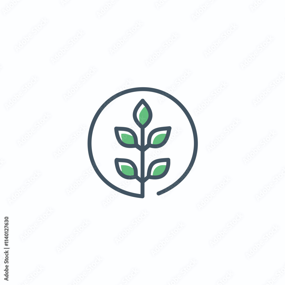 Growing plant icon. Circular plant sprout graphic; symbolizes growth, nature, and new beginnings. Growing plant icon. Circular plant sprout graphic; symbolizes growth, nature, and new beginnings.