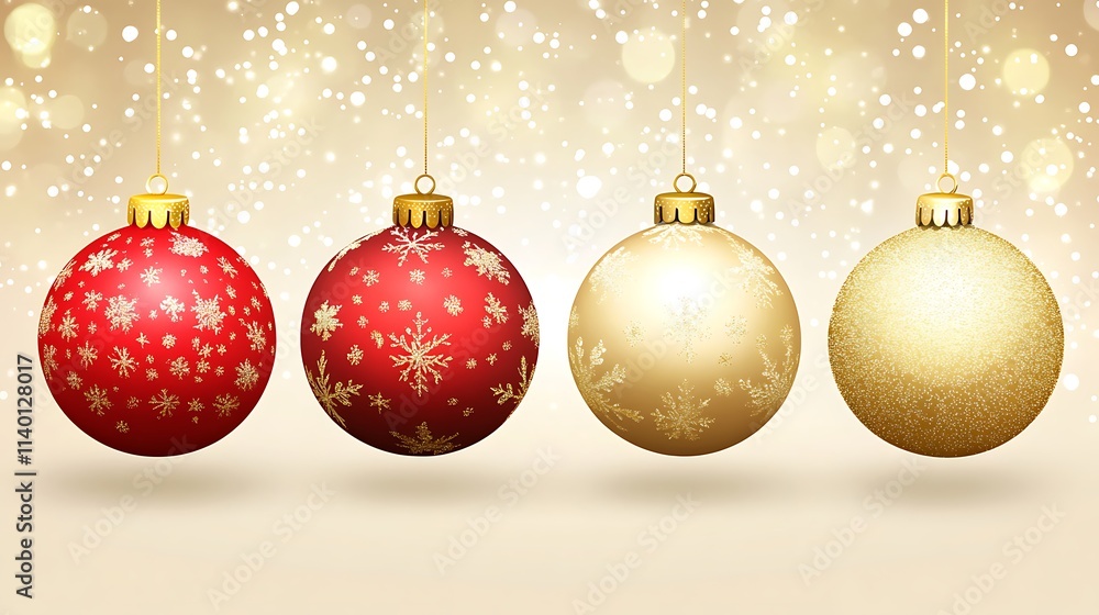 Christmas Baubles In Gold And Red With Shiny Background Christmas Baubles In Gold And Red With Shiny Background