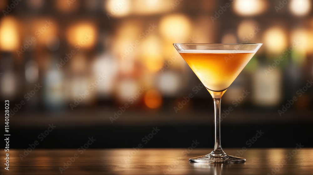 close up of golden cocktail glass filled with vibrant drink, set against softly blurred bar background, creating warm and inviting atmosphere close up of golden cocktail glass filled with vibrant drink, set against softly blurred bar background, creating warm and inviting atmosphere