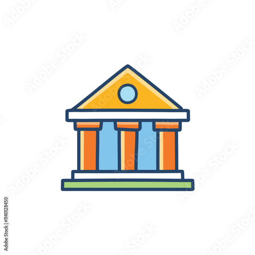Classic building icon. Ancient temple illustration, symbolizing history, wisdom, and governance. Ideal for educational or governmental contexts.