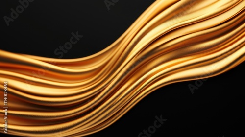 Abstract luxury swirling Gold liquid Gold waves texture A flowing wave of golden ribbons against a black background, showcasing elegance and fluidity in design.