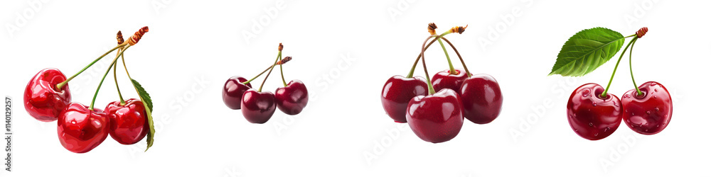 PNG Fresh Red Cherries with Leaves Isolated on White Background - High-Quality Fruit Illustration for Design Projects PNG Fresh Red Cherries with Leaves Isolated on White Background - High-Quality Fruit Illustration for Design Projects