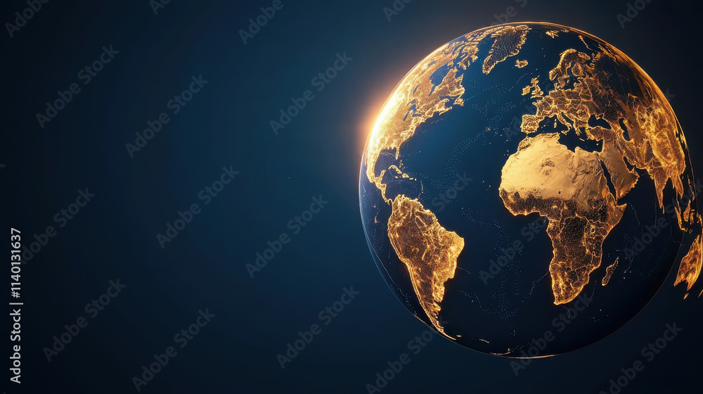 Fototapeta premium ETF Inflows concept. stunning view of Earth illuminated by sunlight, showcasing continents and oceans