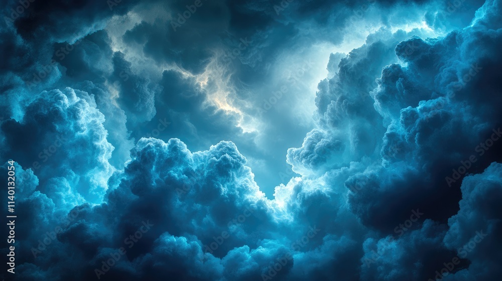 Dramatic dark blue stormy cloudscape, illuminated from within. Dramatic dark blue stormy cloudscape, illuminated from within.