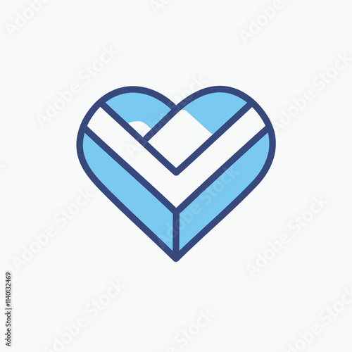 Blue heart design. Abstract heart symbol; love, care, unity, geometric, modern.