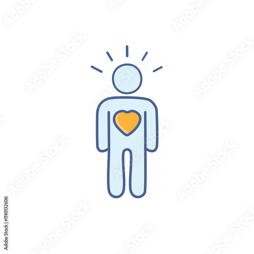 Kindness compassion icon. Person radiating love, empathy, and warmth; symbolizes inner goodness and altruism.