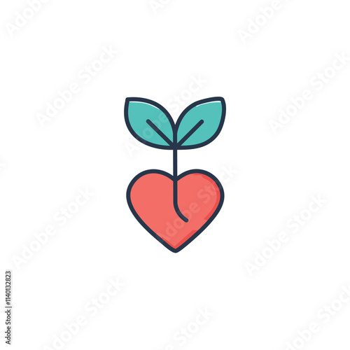 Heart plant growth icon. Growing love, new beginnings,  plant sprout from heart.  Hope and compassion symbol.