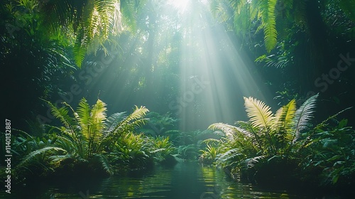 Wallpaper Mural Lush Rainforest Canopy with Beams of Light Breaking Through Dense Foliage Torontodigital.ca
