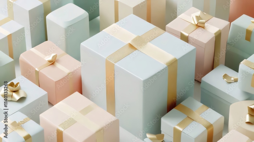 Pastel-colored gift boxes with gold ribbons. (1) Pastel-colored gift boxes with gold ribbons. (1)