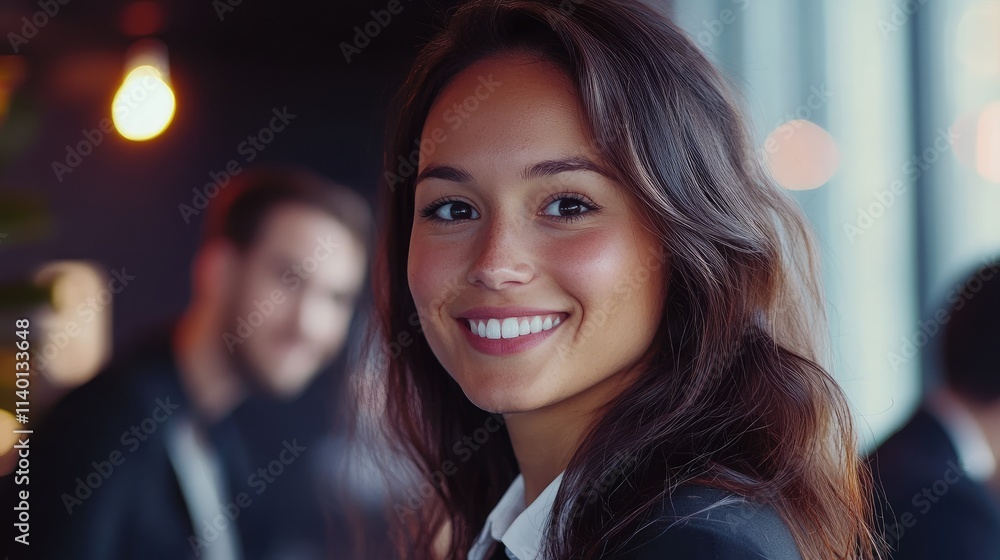Smiling businesswoman in office setting. Smiling businesswoman in office setting.