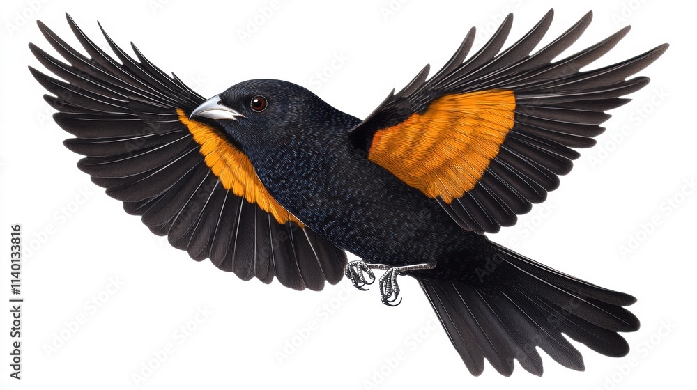 Naklejka premium Black and Orange Bird in Flight