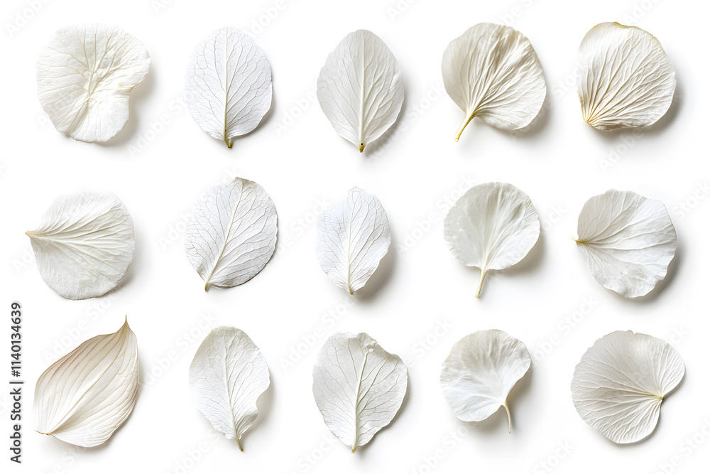 White petals set top view isolated on white background White petals set top view isolated on white background