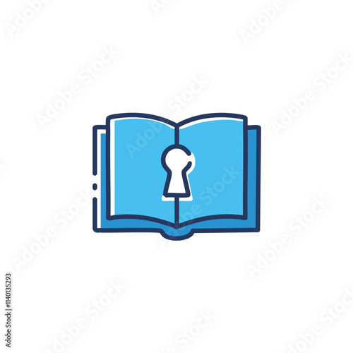 Book keyhole secret. Hidden knowledge, exclusive access, private information, secret document, key to learning, guarded data.