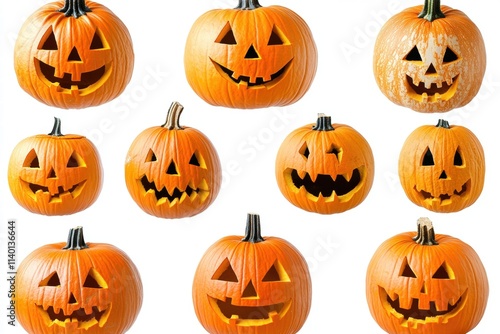 Collection of Carved Jack-o'-Lantern Pumpkins