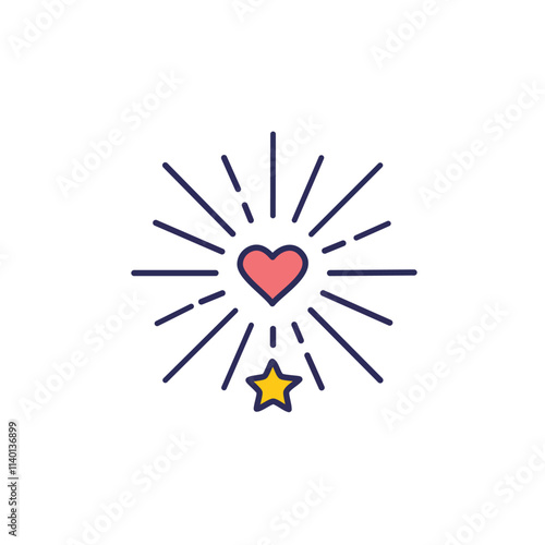 Radiant heart, starburst love. Shining heart symbolises affection, joy, and  hope; a star adds brilliance. Perfect for Valentine's or motivational designs.