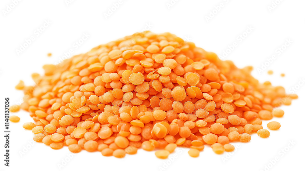 Closeup of a pile of organic uncooked lentils isolated on a white background Closeup of a pile of organic uncooked lentils isolated on a white background