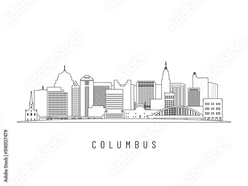 Detailed Columbus skyline vector illustration. Columbus buildings in line art style, perfect for modern designs.