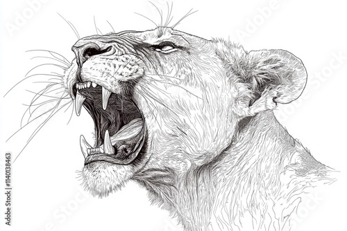 Roaring Lioness Head, Line Art photo