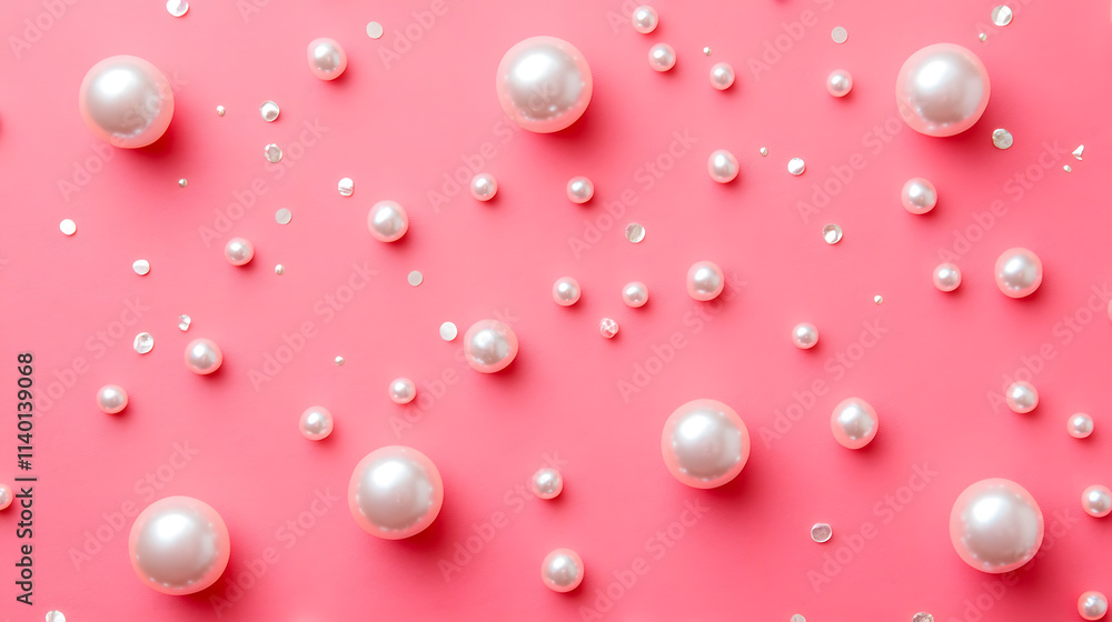 Pearl confetti scattered on a pink background. Pearl confetti scattered on a pink background.
