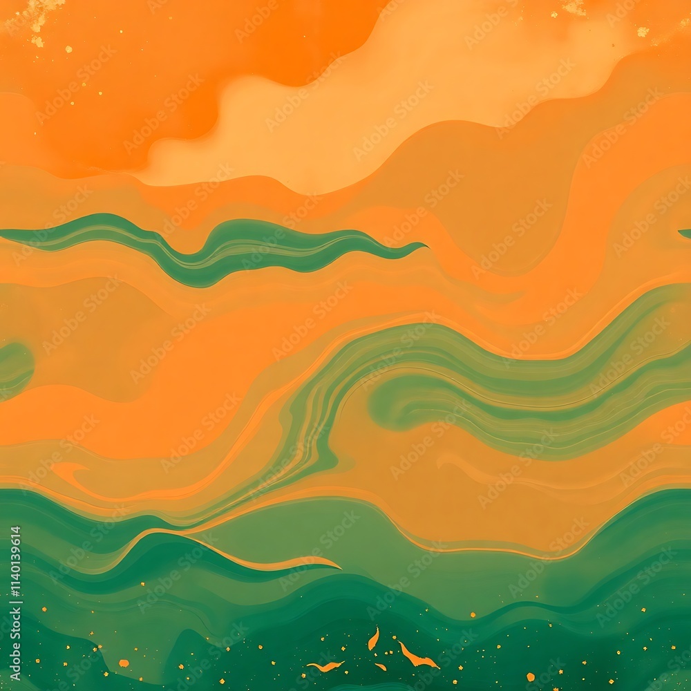 Fototapeta premium Abstract Orange and Green Swirls: A mesmerizing abstract digital painting with an ethereal blend of orange and green hues. The fluid, swirling patterns evoke a sense of motion and energy.