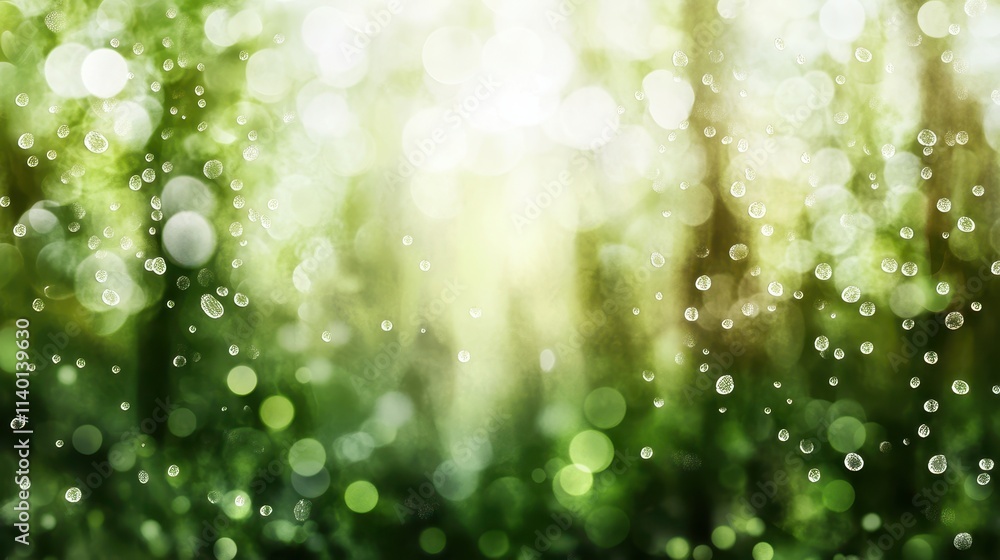 Obraz premium Soft Green Background with Sparkling Water Droplets Reflecting Natural Light