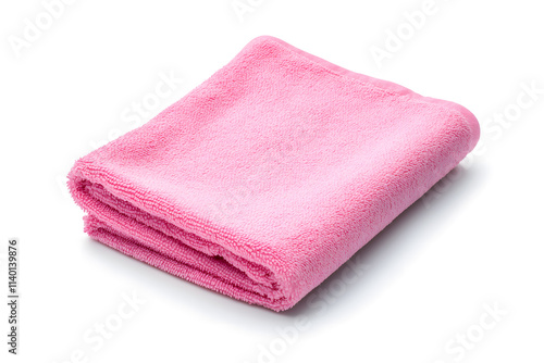 Pink microfiber cloth, isolated on white background