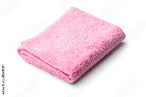 Pink microfiber cloth, isolated on white background