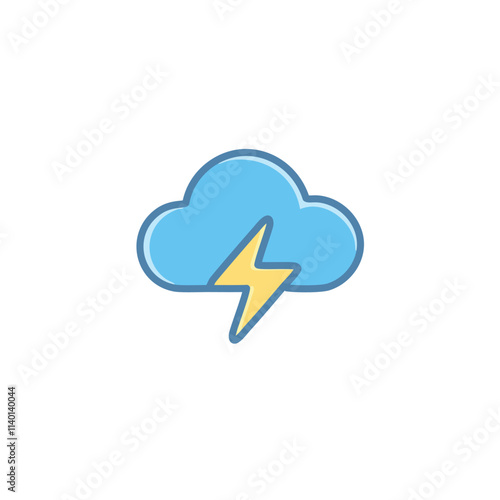 Storm cloud lightning icon. Blue cloud with yellow lightning bolt; symbolizes power, energy, or a sudden event.