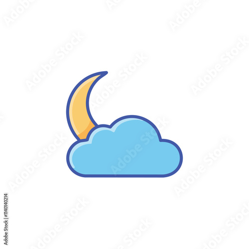 Crescent moon night cloud. Peaceful night scene; moonlit sky, dreamy cloud. Symbolizes tranquility, rest.