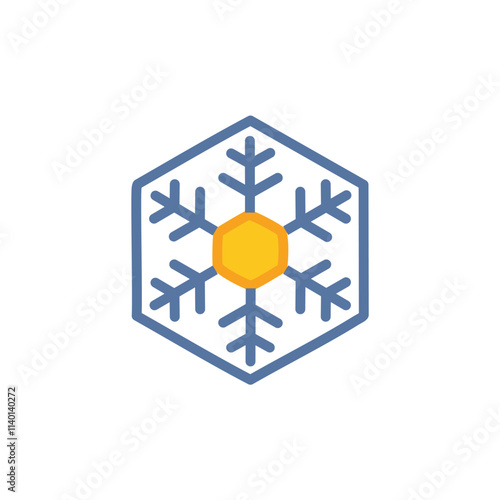 Hexagon snowflake design. Winter icon; cold, icy symbol. Represents purity, serenity, and the beauty of winter.