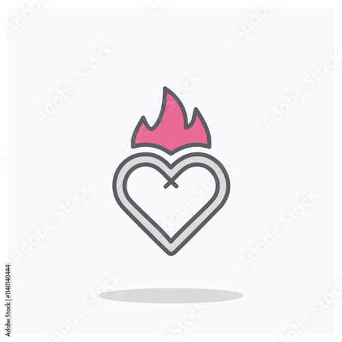Fiery heart icon. Burning heart symbol; represents intense love, passion, and devotion.  A symbol of ardent feelings.